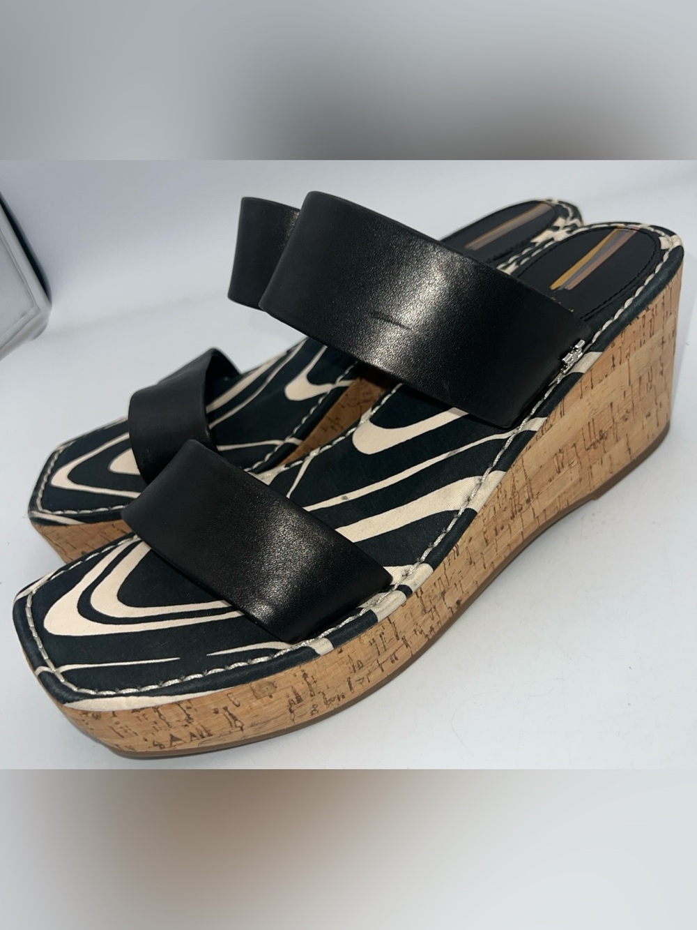 Sam Edelman Alissa Black Leather Strap Cork Wedge Sandals Women’s Size 9.5M NWOB
